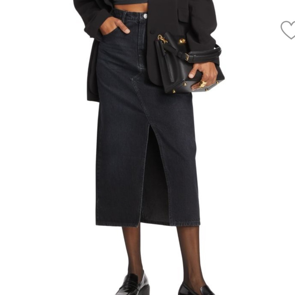 NWT FRAME Black Denim Midi Skirt